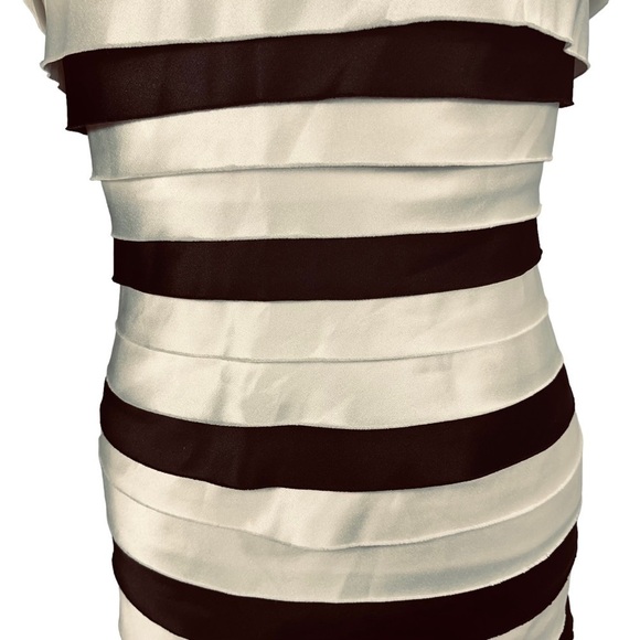 Bcbgmaxazria strapless midi dress corset ivory and black stripe layers size 0 - Picture 5 of 12